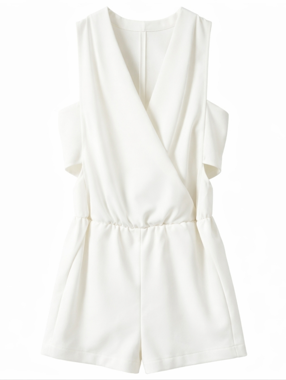 Women’s White Romper Size M Cutout Back Wrap V Neck Elastic Waist Summer Chic